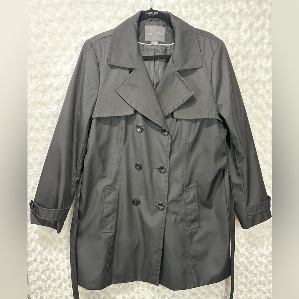 Covington Women's Size XL Black Long Sleeve Trench Coat w/Belt